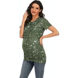 TIME-DYE KORTE MOUWEN T-shirt Plus Size Zwangerschapskleding (Kleur: Leger Groen Maat: L)