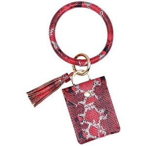 Wrist Keychain Coin Purse PU Leather Snake Print Bracelet Card Case(Red )