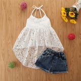 Girls Sling Sleeveless Top Skirt Shorts Two-piece Suit (Color:White Size:90)