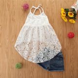 Girls Sling Sleeveless Top Skirt Shorts Two-piece Suit (Color:White Size:90)