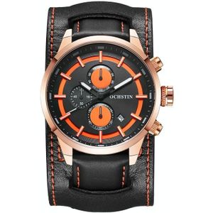 Ochstin 7235 Multifunctioneel zakelijk lederen polspols waterdicht quartz horloge (roségoud + zwart)