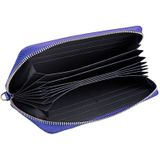 Genuine Cowhide Leather Litchi Texture Zipper Long Style Card Holder Wallet RFID Blocking Coin Purse Card Bag Protect Case with Hand Strap for Women  Size: 20*10.5*3cm(Blue)