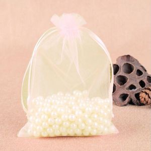 100 PCS Gift Bags Jewelry Organza Bag Wedding Birthday Party Drawable Pouches  Gift Bag Size:7X9cm(Shell Pink)