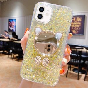 Voor iPhone 11 Starry Sequin Diamond Cat Ears Spiegel Epoxy TPU Telefoonhoesje (Geel)