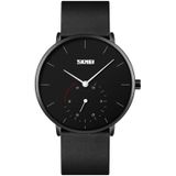 SKMEI 9213 Simple Dcale Stopwatch Dial Leather Strap Quartz Watch(Black)