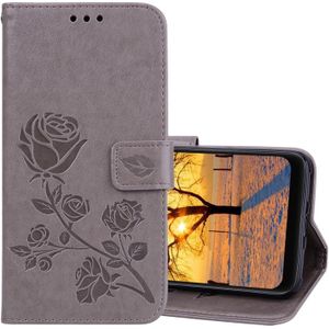 Rose Embossed Horizontal Flip PU Leather Case for Xiaomi Pocophone F1  with Holder & Card Slots & Wallet(Grey)