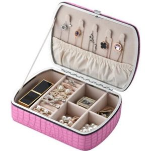 Portable Large Capacity Ring Necklace Jewelry Storage Box(Pink)