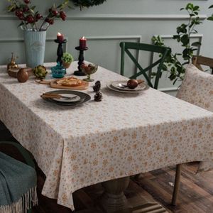 Linen Cotton Christmas Party Tablecloth Rectangle Bronzing Dinning Table Cover  Size:140x240cm(White)