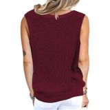 Solid Color Deep V-neck Backless Knitted Vest T-shirt for Ladies (Color:Wine Red Size:M)