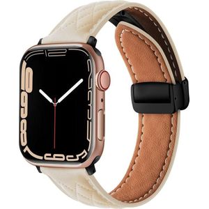 Voor Apple Watch Ultra 49 mm vouwgesp Rhombus lederen horlogeband (Starlight)