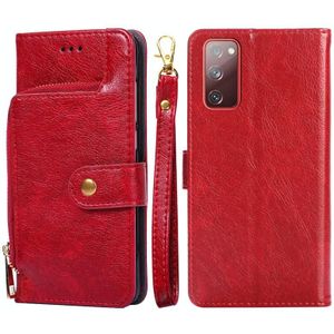 For Samsung Galaxy S20 FE Zipper Bag PU + TPU Horizontal Flip Leather Case with Holder & Card Slot & Wallet & Lanyard(Red)