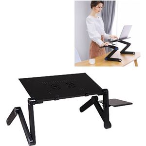 Portable 360 Degree Adjustable Foldable Aluminium Alloy Desk Stand with Double CPU Fans & Mouse Pad for Laptop / Notebook  Desk Size: 480mm x 260mm(Black)