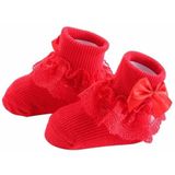 3 Pairs Bow Lace Baby Socks Newborn Cotton Baby Sock  Size:S(Red)