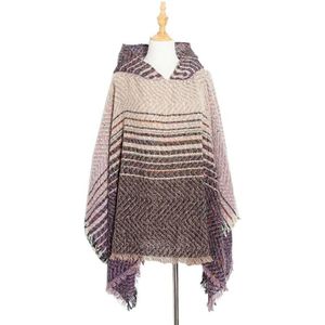 Spring Autumn Winter Checkered Pattern Hooded Cloak Shawl Scarf  Length (CM): 135cm(DP4-07 Purple)