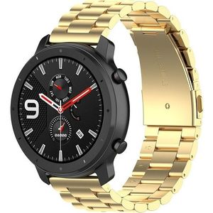 Applicable To Ticwatch Generation / Moto360 Second Generation 460 / Samsung GearS3 / Huawei GT Universal 22mm Stainless Steel Metal Strap Butterfly Buckle Three Beads(gold)