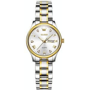 OLEVS 5563 dames lichtgevend waterdicht quartzhorloge (wit + goud)