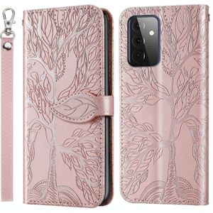 For Samsung Galaxy A72 5G / 4G Life of Tree Embossing Pattern Horizontal Flip Leather Case with Holder & Card Slot & Wallet & Photo Frame & Lanyard(Rose Gold)