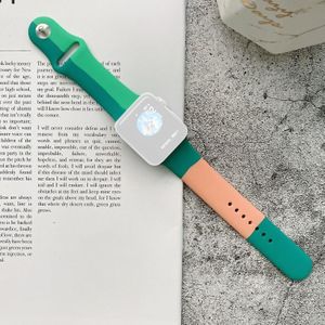 Silicone Color Matching Replacement Watchbands For Apple Watch Series 6 & SE & 5 & 4 44mm / 3 & 2 & 1 42mm(Dark Green + Light Green + Orange)