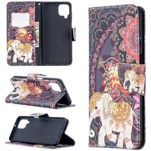 For Samsung Galaxy A12 Colored Drawing Pattern Horizontal Flip Leather Case with Holder & Card Slots & Wallet(Flower Elephant)
