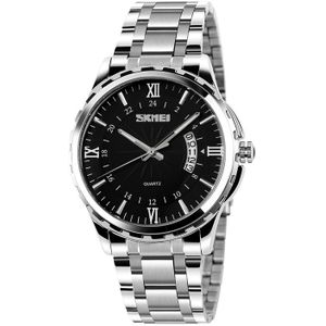 SKMEI 9069 Multifunctional Outdoor Fashion Business Waterproof Silver Shell Quartz Wrist Watch(Black)