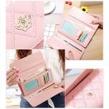 Fashion Argyles Texture Metal Crown 3-Folding Long Design PU Leather Wallet Coin Purse for Women(Pink)