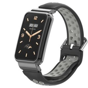 Voor Xiaomi Mi Band 7 Pro siliconen metalen frame horlogeband (zwart + grijs)