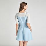 Fashion Stitching Bow Korte mouwen Lace-up Slim Slimming Fake Two-piece Dress (Kleur: Baby Blue Size:L)