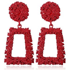 Exaggerated Scrub Geometric Earrings Trapezoidal Long Metal Earrings(Red)