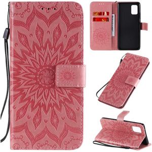 For Samsung Galaxy A71 5G Embossed Sunflower Pattern Horizontal Flip PU Leather Case with Holder & Card Slots & Wallet & Lanyard(Pink)