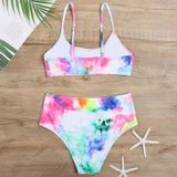2 in 1 Polyester Tie-dye Adjustable Sling Bikini Ladies Split Swimsuit Set with Chest Pad (Color:Colorful Size:M)