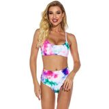 2 in 1 Polyester Tie-dye Adjustable Sling Bikini Ladies Split Swimsuit Set with Chest Pad (Color:Colorful Size:M)