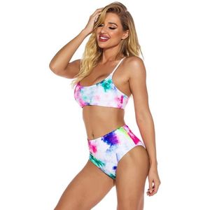 2 in 1 Polyester Tie-dye Adjustable Sling Bikini Ladies Split Swimsuit Set with Chest Pad (Color:Colorful Size:M)