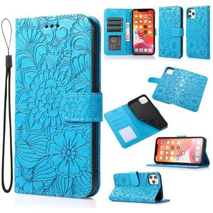 Skin Feel Embossed Sunflower Horizontal Flip Leather Case with Holder & Card Slots & Wallet & Lanyard For iPhone 12 Mini(Blue)