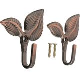 2 PCS Iron Leaf Shaped Curtain Tie Wall Hooks Home Decor(Green Patina)