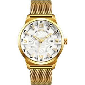 SKMEI 9166 Fashion Men Business Watch 30m Waterproof Metal Quartz Wristwatch(White)