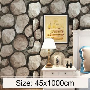 Boulder Creative 3D Stone Brick Decoration Wallpaper Stickers Bedroom Living Room Wall Waterproof Wallpaper Roll  Size: 45 x 1000cm
