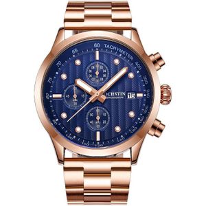 OCHSTIN 7245 mode stalen band multifunctioneel quartz herenhorloge (rosé goud blauw)