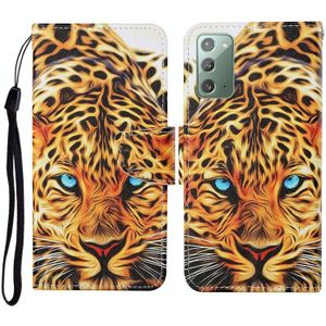 For Samsung Galaxy Note20 Colored Drawing Pattern Horizontal Flip Leather Case with Holder & Card Slots & Wallet & Lanyard(Yellow Leopard)