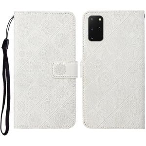 For Samsung Galaxy S20+ Ethnic Style Embossed Pattern Horizontal Flip Leather Case with Holder & Card Slots & Wallet & Lanyard(White)