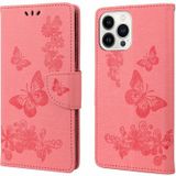 Voor iPhone 14 Pro Butterfly reliëf horizontaal flip lederen telefoonhoesje