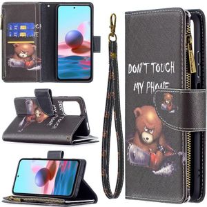 For Xiaomi Redmi Note 10 4G Colored Drawing Pattern Zipper Horizontal Flip Leather Case with Holder & Card Slots & Wallet(Bear)