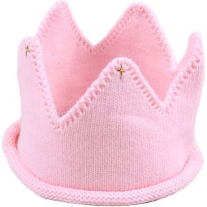 Children Crown Shape Visor Cap Birthday Hat Woolen Hat(Pink)