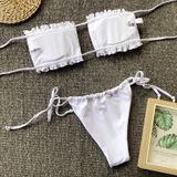 2 in 1 Double-layer Nylon Pleated Tube Top Bikini Ladies Split Swimsuit Set (Color:White Size:L)