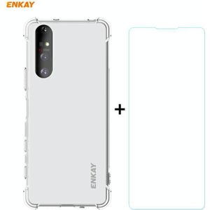 ??? Sony Xperia 5 II Hat-Prince ENKAY Clear TPU Shockproof Case Soft Anti-slip Cover + 0.26mm 9H 2.5D Tempered Glass Protector Film