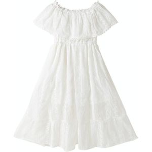 Girls Lace One-shoulder Dress (Color:White Size:130)