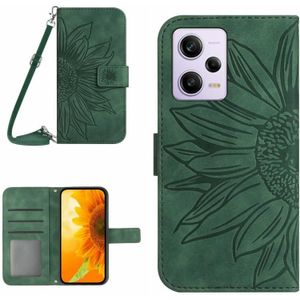 Voor Xiaomi Redmi Note 12 Pro 5G Skin Feel Sun Flower Pattern Flip Leather Phone Case met Lanyard (Groen)