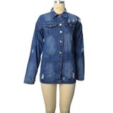 Women Plus Size Mid-length Ripped Denim Trench Coat (M)