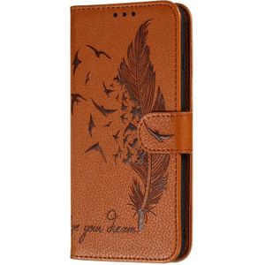 For Motorola Moto E(2020) / Moto E7 Feather Pattern Litchi Texture Horizontal Flip Leather Case with Wallet & Holder & Card Slots(Brown)