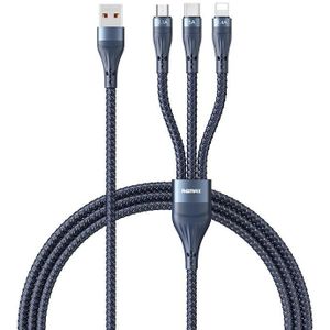 Remax RC-199e WHIRLY SERIES 5A USB naar USB-C / Type-C + 8 PIN + MICRO USB Snelle oplaadgegevenskabel  kabellengte: 1 2 m (Midnight Blue)