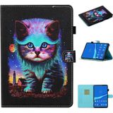 Voor Lenovo Tab M10 3e Gen gekleurde tekening Stiksel Smart lederen tablet Case (Night Cat)